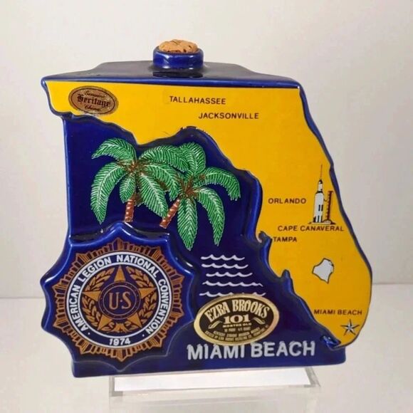 1974 American Legion Miami Beach Decanter Ezra Brooks Commemorative Bottle - Picture 1 of 16